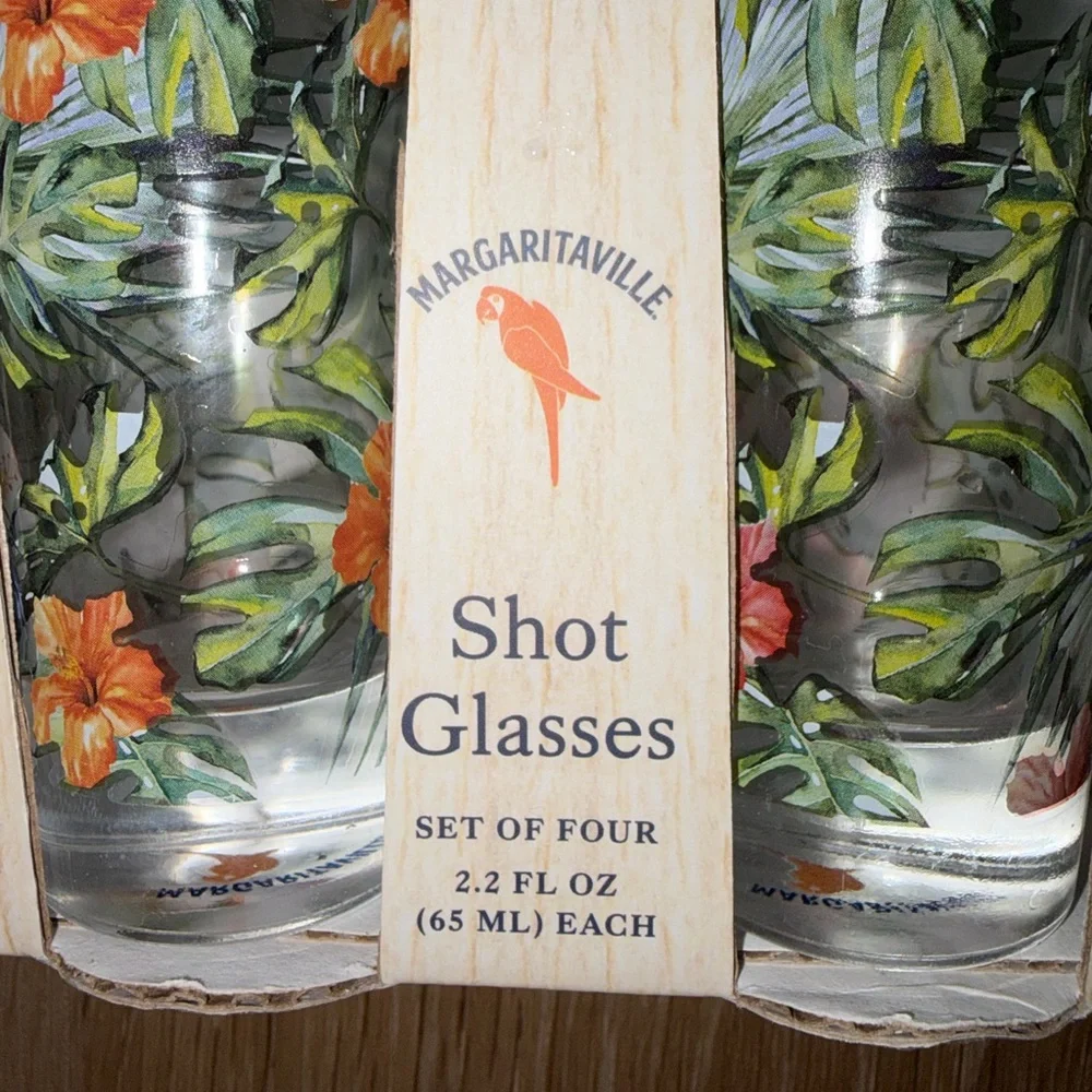 Margaritaville Buffet Floral Tropical Island Summer 4 Shot Glass Set New